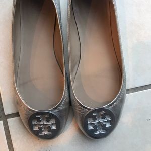 Tory Burch silver leather flats